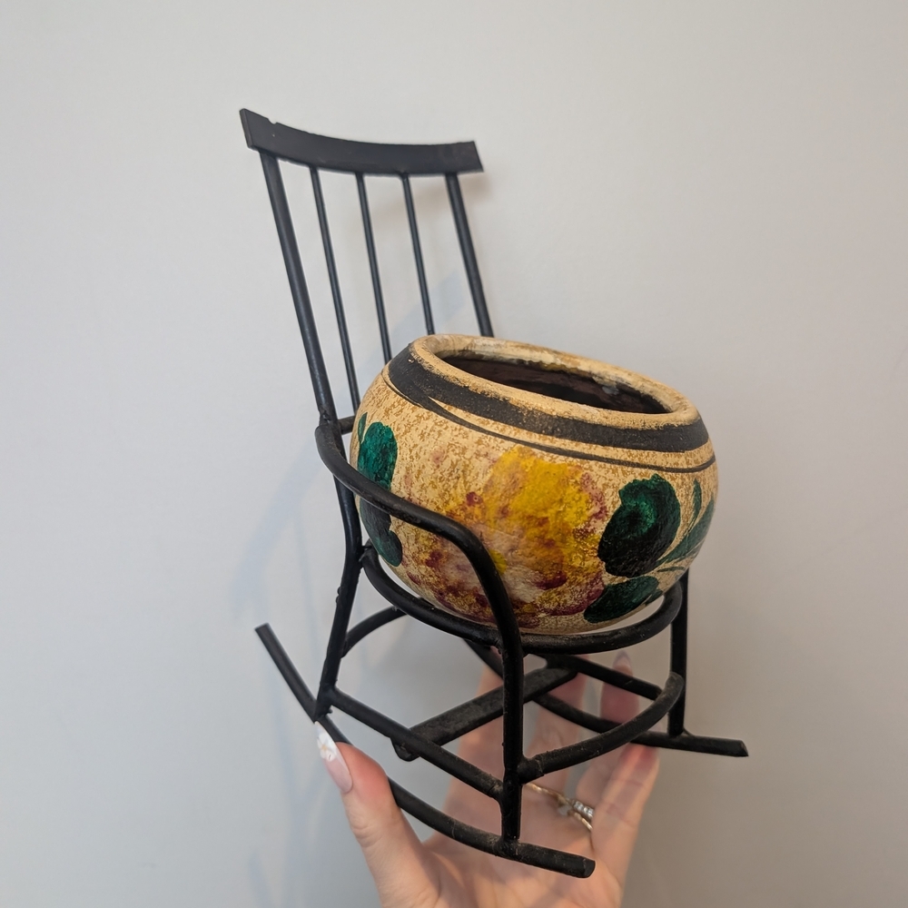 Handcrafted Yellow and Green Ceramic Planter Rocking Chair Design Mexico